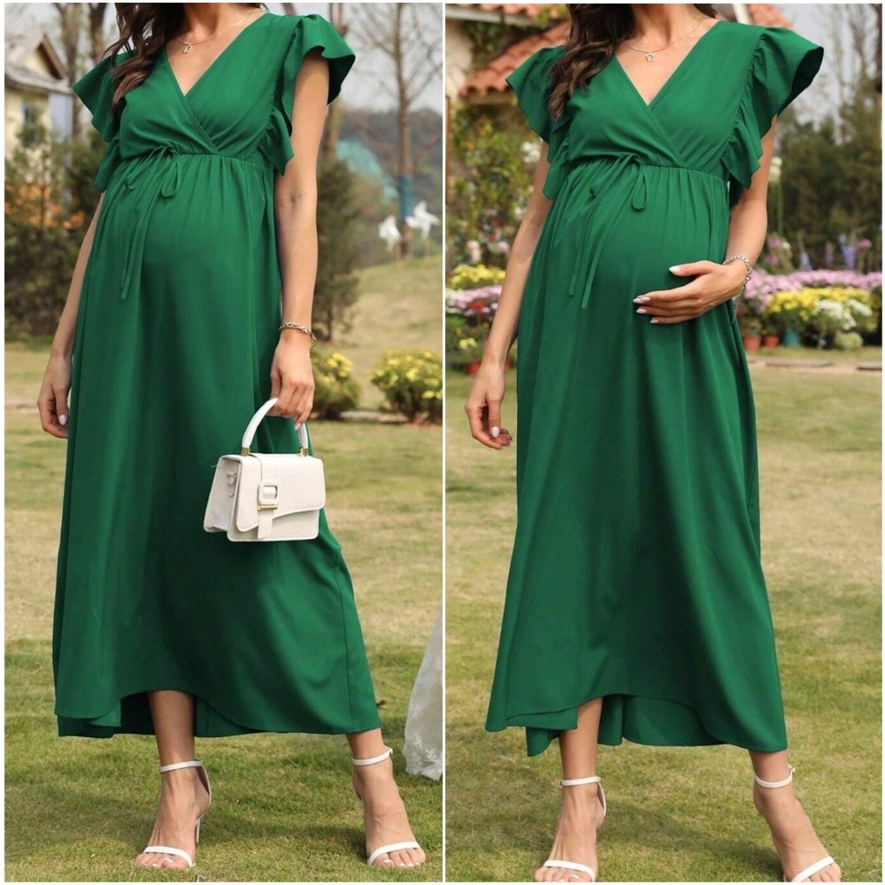 Maternity V neck Butterfly Sleeve Maxi Dress - Picture 3 of 4
